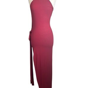 SHEIN Burgundy One-Shoulder Knit Dress with Cutout